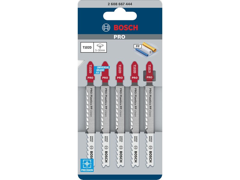 List za vbodno žago Bosch PRO Plastics PP clean T102D, 100mm, Pakiranje: 5kos, 2608667444